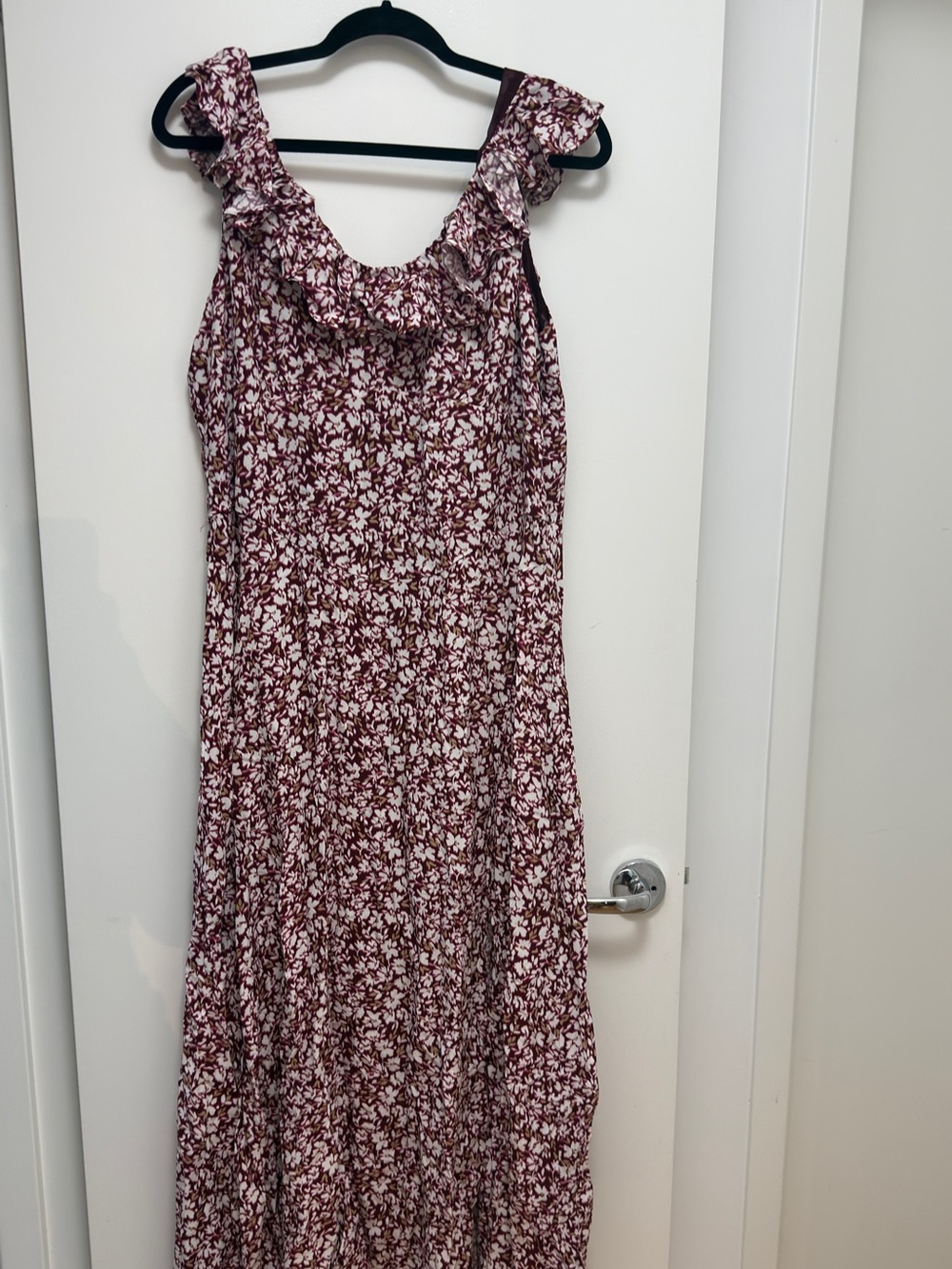 Floral Ruffle Strap Midi Dress - Burgundy & White - NWT